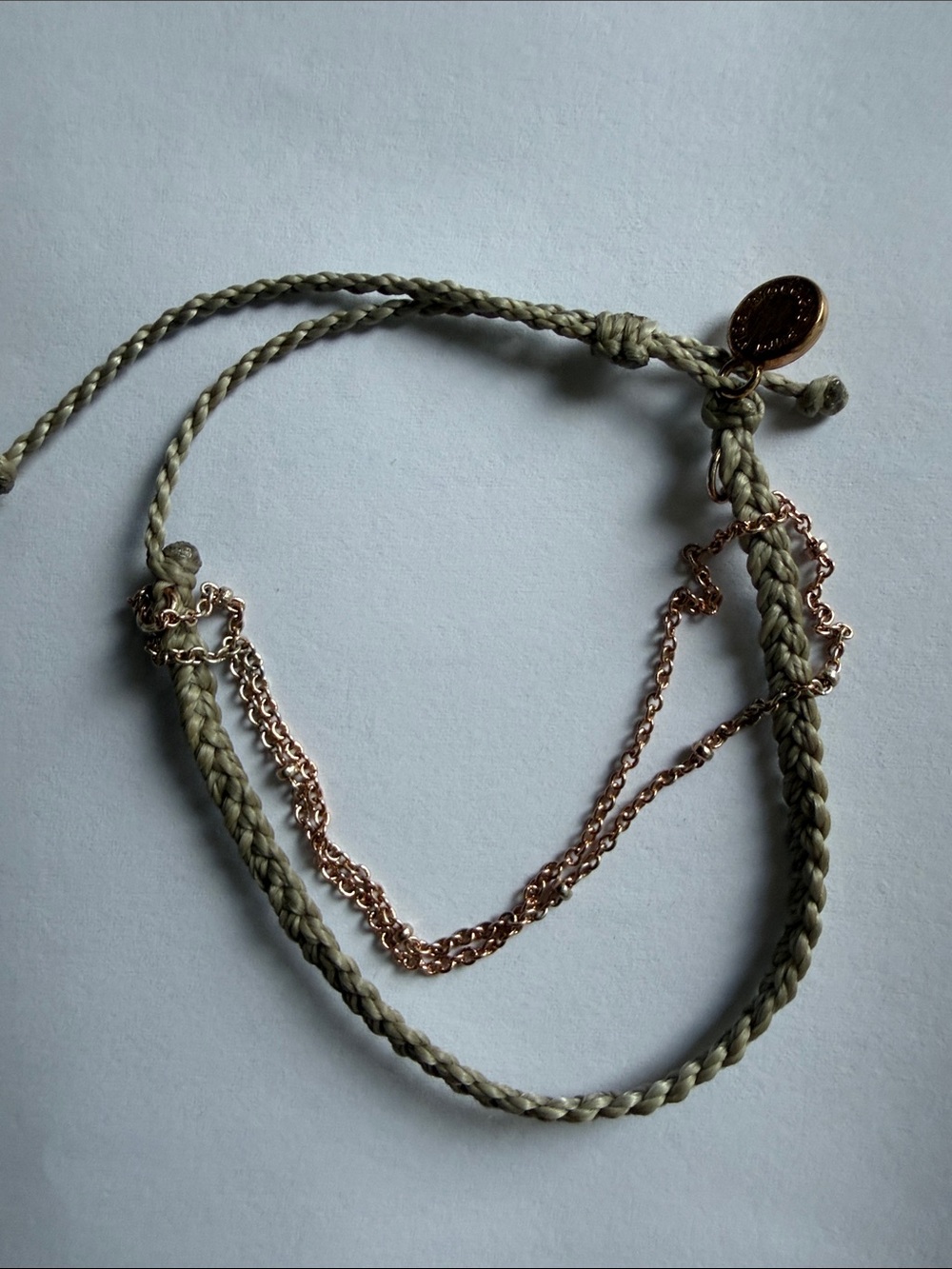 Pura Vida Olive Green Braided Bracelet with Rose Gold Chain
